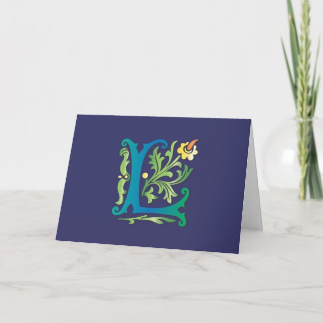 Fleur-de-lis L Monogram Note Card (Front)
