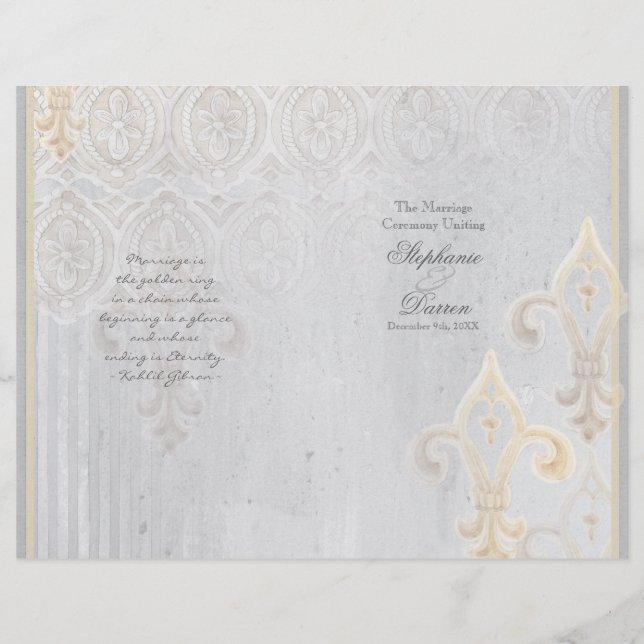 Fleur de Lis Lace Damask 2 Grey  Wedding Program (Front)