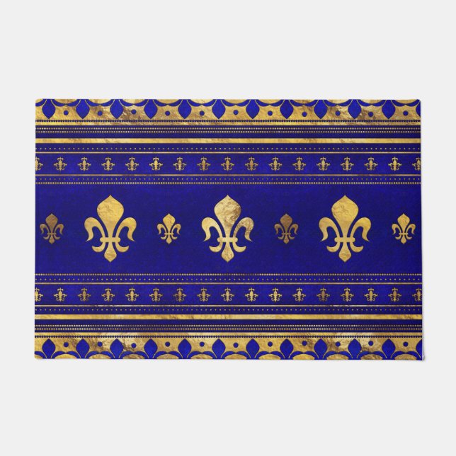 Fleur-de-lis  - Lapis Lazuli and Gold Doormat (Front)