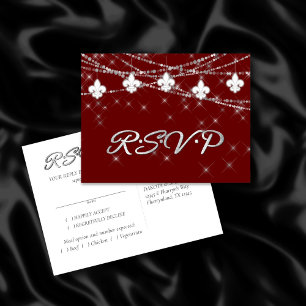 Fleur de Lis Lights Crimson Dark Red RSVP Entree Invitation Postcard