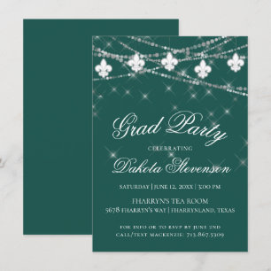Fleur de Lis Lights   Green Theme Graduation Party Invitation