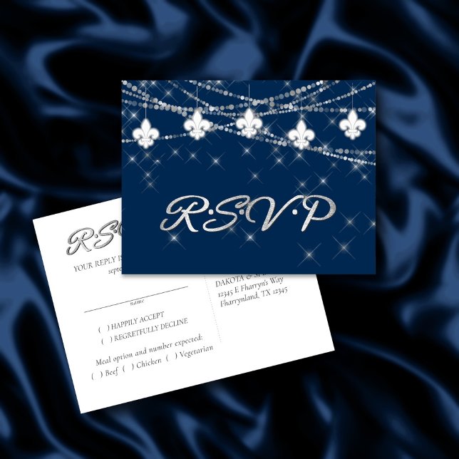 Fleur de Lis Lights | Navy Cobalt RSVP Meal Choice Invitation Postcard (Creator Uploaded)