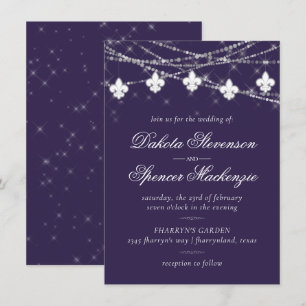 Fleur de Lis Lights Purple Moody Theme Wedding Invitation
