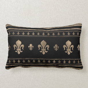 Fleur-de-lis Luxury ornament - black and gold Lumbar Cushion