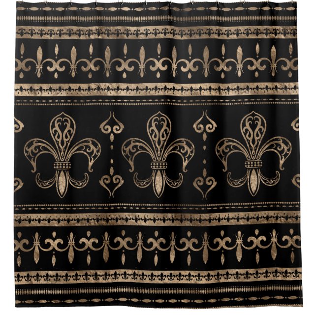 Fleur-de-lis Luxury ornament - black and gold Shower Curtain (Front)