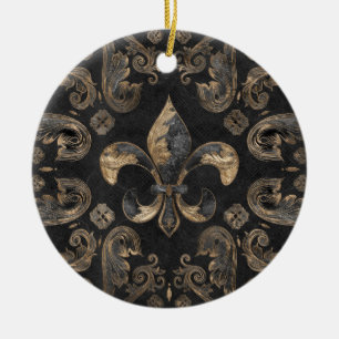 Fleur-de-lis luxury ornament - Black Marble