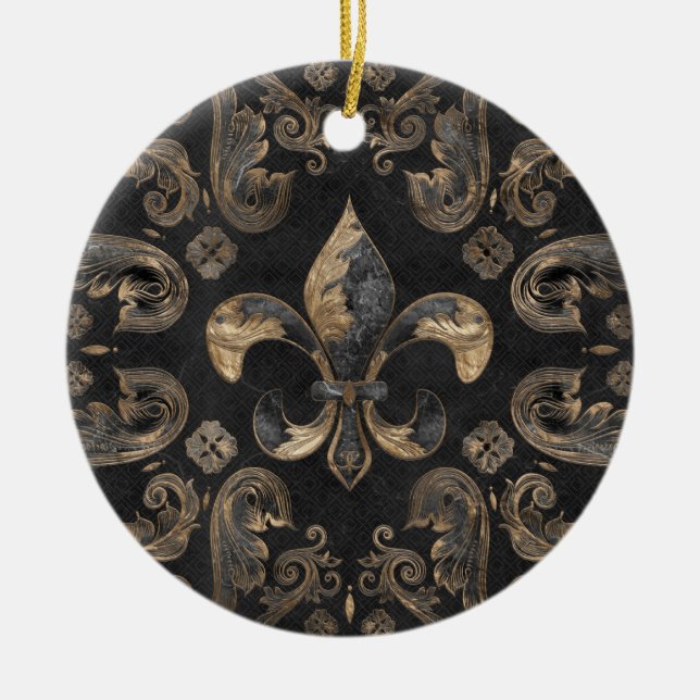 Fleur-de-lis luxury ornament - Black Marble (Front)