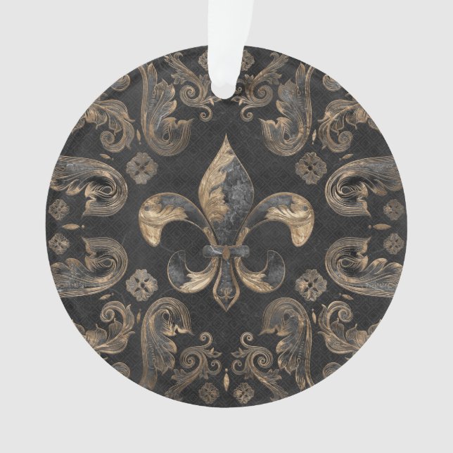Fleur-de-lis luxury ornament - Black Marble (Front)