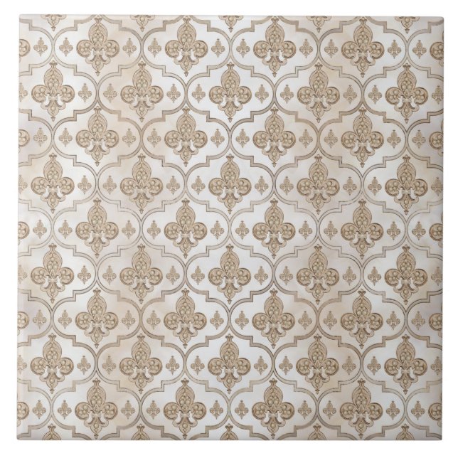 Fleur-de-lis luxury pastel pattern ceramic tile (Front)