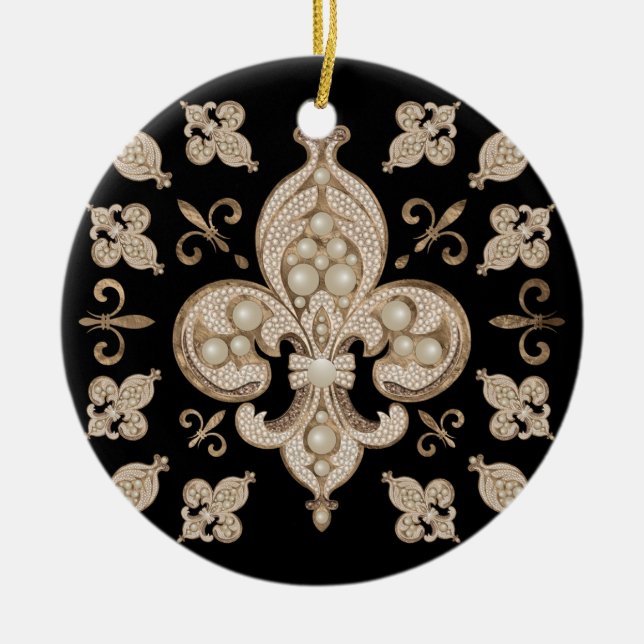Fleur-de-lis luxury pearl and gold ornament (Front)