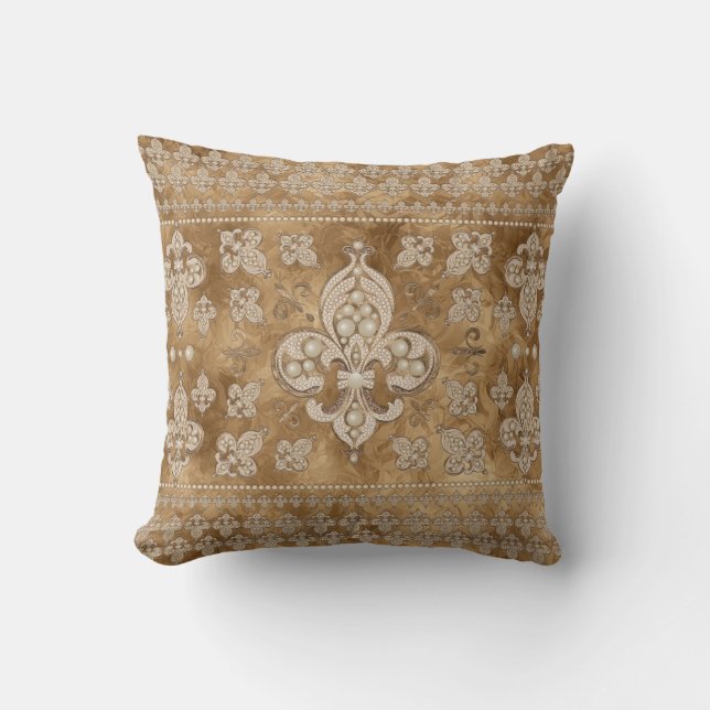 Fleur-de-lis luxury pearl and gold ornament cushion (Front)