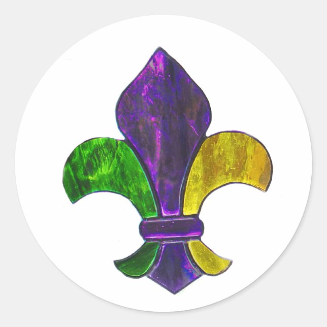 Fleur De Lis Mardi Gra add text Classic Round Sticker (Front)