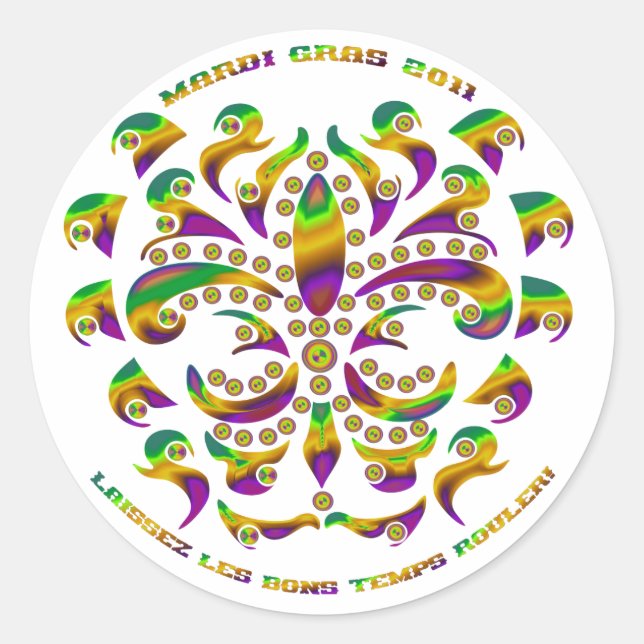 Fleur de lis Mardi Gras 2011 V-1 Classic Round Sticker (Front)