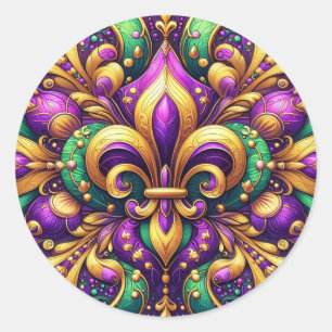 fleur de lis mardi gras classic round sticker