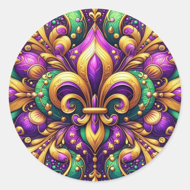 fleur de lis mardi gras classic round sticker (Front)