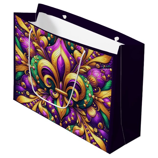 fleur de lis mardi gras large gift bag (Front Angled)