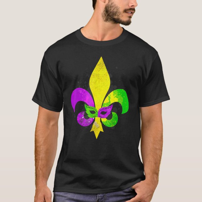 Fleur De Lis Mardi Gras Mask New Orleans Carnival  T-Shirt (Front)