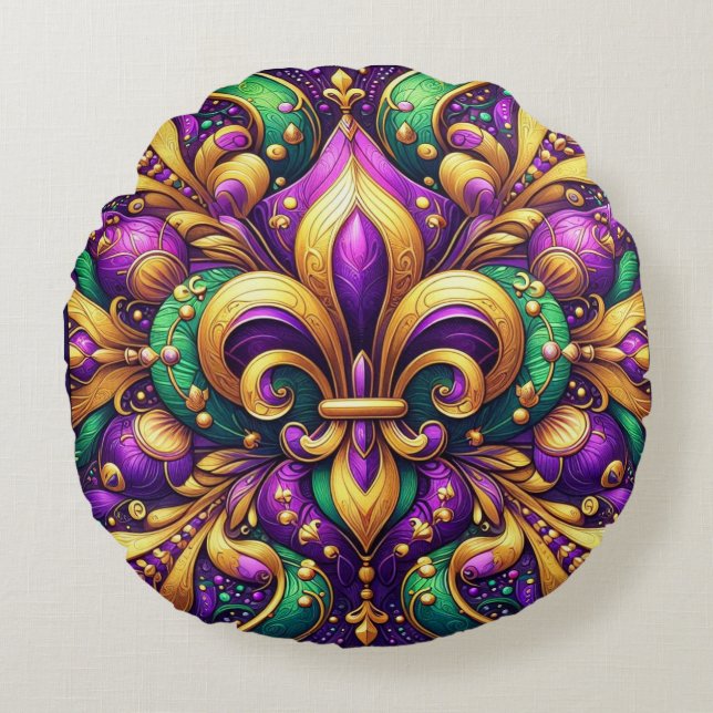 fleur de lis mardi gras round cushion (Front)