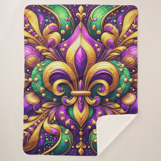 fleur de lis mardi gras sherpa blanket (Front)