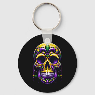 Fleur De Lis Mardi Gras Skull New Orleans Carnival Key Ring