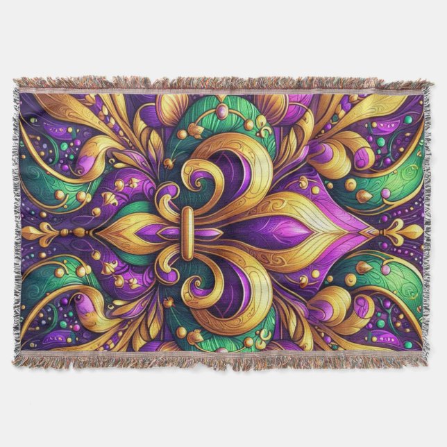 fleur de lis mardi gras throw blanket (Front)