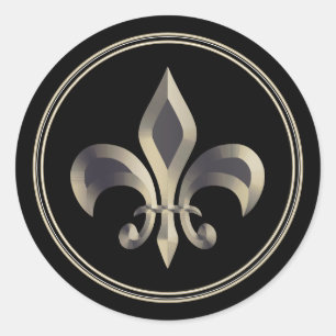 Fleur de Lis Metallic Gold Classic Round Sticker