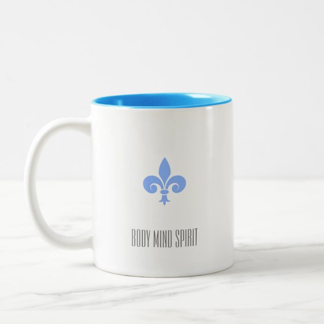 Fleur de Lis Monogrammed Two-Tone Coffee Mug (Left)