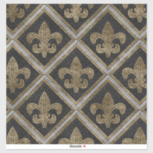 Fleur-de-lis mosaic tile pattern black and gold