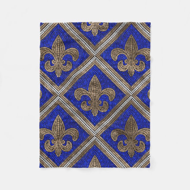 Fleur-de-lis mosaic tile pattern fleece blanket (Front)