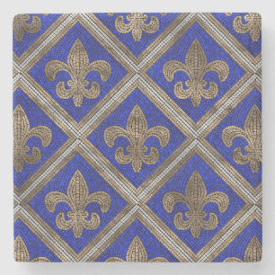 Fleur-de-lis mosaic tile pattern stone coaster