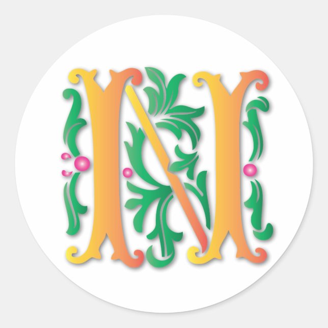 Fleur-de-lis N Monogram Classic Round Sticker (Front)