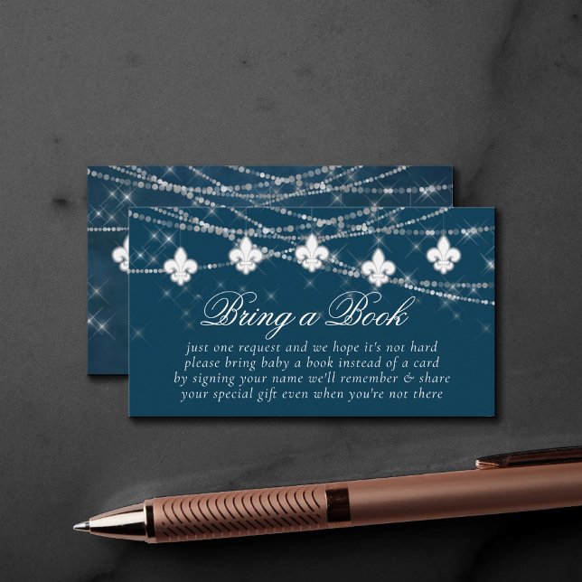 Fleur de Lis Navy Blue Lights | Bring Baby a Book Enclosure Card (Creator Uploaded)