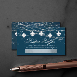 Fleur de Lis Navy Blue Lights   Diaper Raffle Enclosure Card