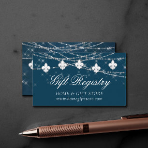 Fleur de Lis Navy Blue Lights   Gift Registry Enclosure Card