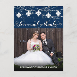 Fleur de Lis Navy Blue Lights Love and Thanks Postcard