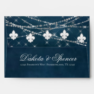 Fleur de Lis Navy Blue Lights   Return Address Envelope