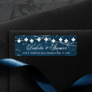 Fleur de Lis Navy Blue Lights   Rustic Address Return Address Label