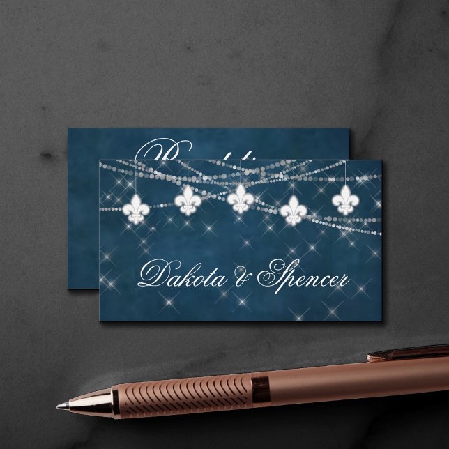 Fleur de Lis Navy Blue Lights | Rustic Reception Enclosure Card (Creator Uploaded)