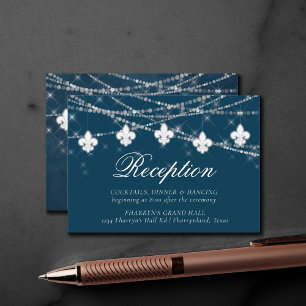 Fleur de Lis Navy Blue Lights Rustic Reception Enclosure Card
