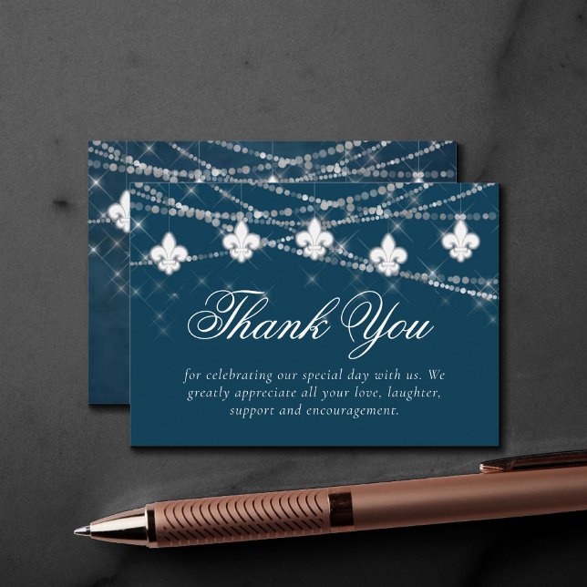 Fleur de Lis Navy Blue Lights | Rustic Thank You Enclosure Card (Creator Uploaded)