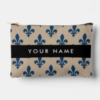 Fleur de Lis, Navy Blue on Beige, Royal, Your Name
