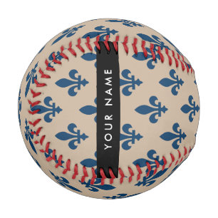 Fleur de Lis, Navy Blue on Beige, Royal, Your Name Baseball