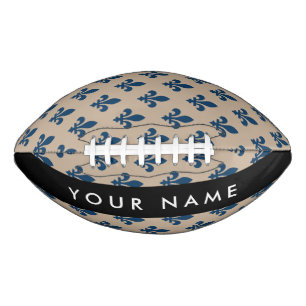 Fleur de Lis, Navy Blue on Beige, Royal, Your Name Football