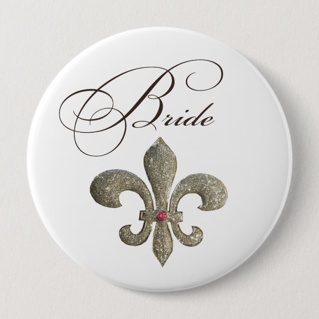 Fleur de lis NOLA Bride Bling 10 Cm Round Badge (Front)