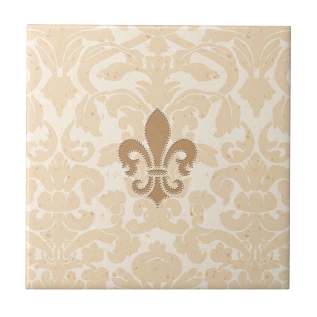 Fleur de Lis on Beige Damask Tile (Front)