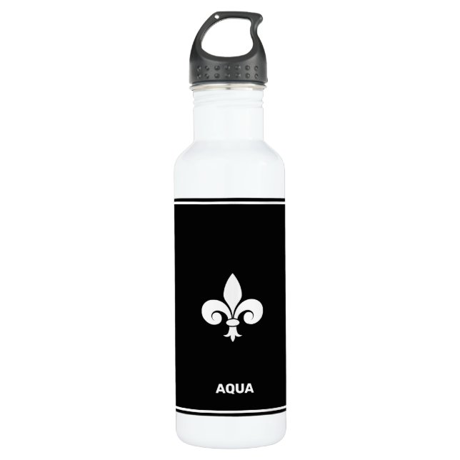 Fleur-de-Lis on Black and White 710 Ml Water Bottle (Front)
