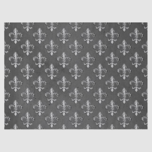 Fleur De Lis on Grey Decoupage Tissue Paper (Front)