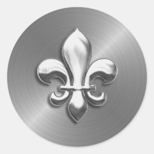 Fleur de Lis on Silver Background Classic Round Sticker