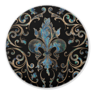 Fleur-de-lis ornament Abalone Shell and Gold Ceramic Knob