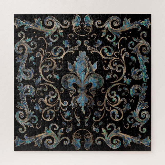 Fleur-de-lis ornament Abalone Shell and Gold Jigsaw Puzzle (Vertical)